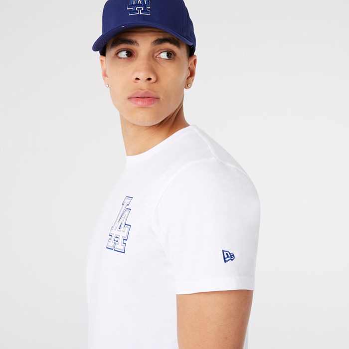 LA Dodgers Chain Stitch Miesten T-paita Valkoinen - New Era Vaatteet Outlet FI-873104